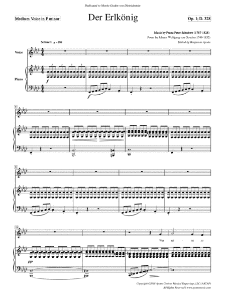 Schubert - Erlkonig - Medium Voice in F minor (arr. Benjamin Ayotte)