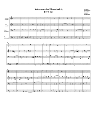 Vater unser im Himmelreich, BWV 737 (arrangement for 4 recorders) (arr. Gil Garty)