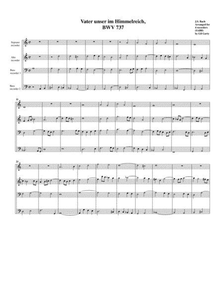 Vater unser im Himmelreich, BWV 737 (arrangement for 4 recorders) (arr. Gil Garty)