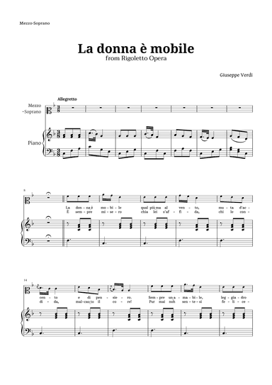 La donna è mobile in F major for Mezzo Soprano and Piano (arr. Langanho)