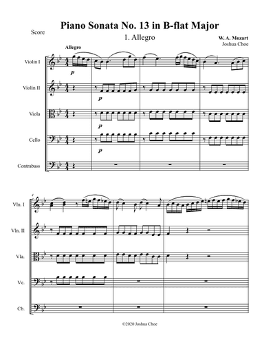Piano Sonata No. 13, Movement 1 (arr. Joshua Choe)