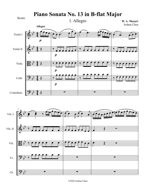 Piano Sonata No. 13, Movement 1 (arr. Joshua Choe)