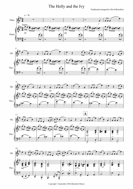 The Holly and the Ivy for Oboe and Piano (arr. David Burndrett)