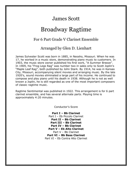 Broadway Ragtime (Clarinets) (arr. Glen D. Lienhart)