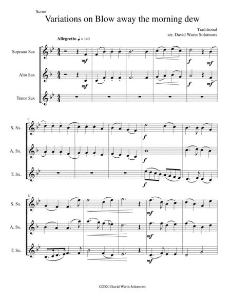 Variations on Blow away the morning dew for saxophone trio (arr. David Warin Solomons)