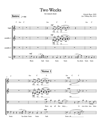 Two Weeks (arr. Tiffany Ha)