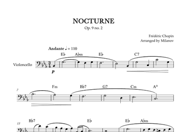 Chopin Nocturne op. 9 no. 2 | Cello | E-flat Major | Chords | Easy beginner (arr. Milanov)