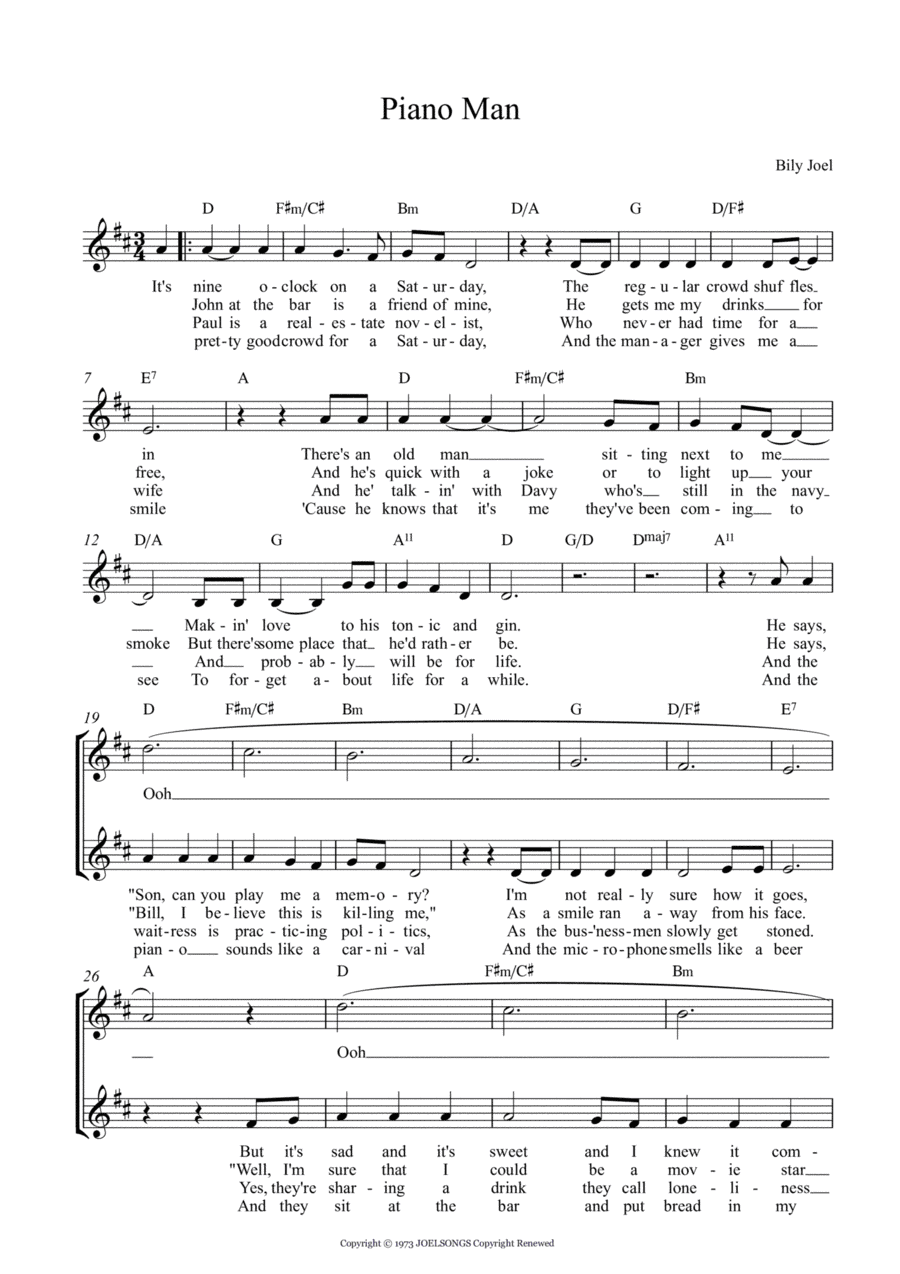 Piano Man (arr. Vicky Jacobs)