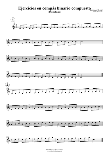 Ejercicios en compás binario compuesto - dos octavas 1