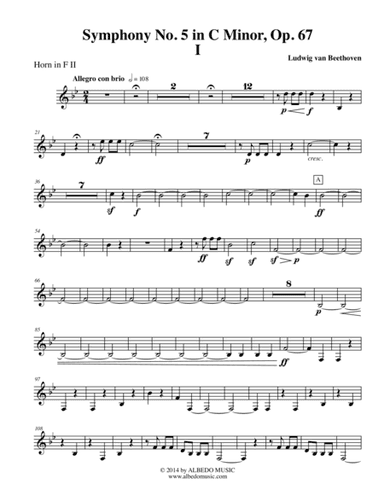 Beethoven Symphony No. 5, Movement I - Horn in F 2 (Transposed Part), Op. 67 (arr. Doug Clyde)