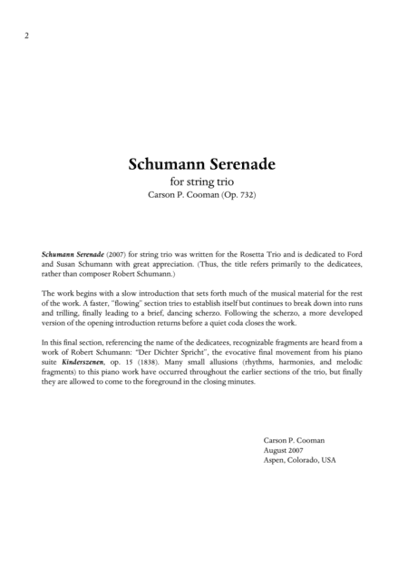 Carson Cooman: Schumann Serenade  for string trio