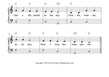 Twinkle Twinkle Little Star - Easy Piano in C (with Lyrics) (arr. Yuri Noronha)