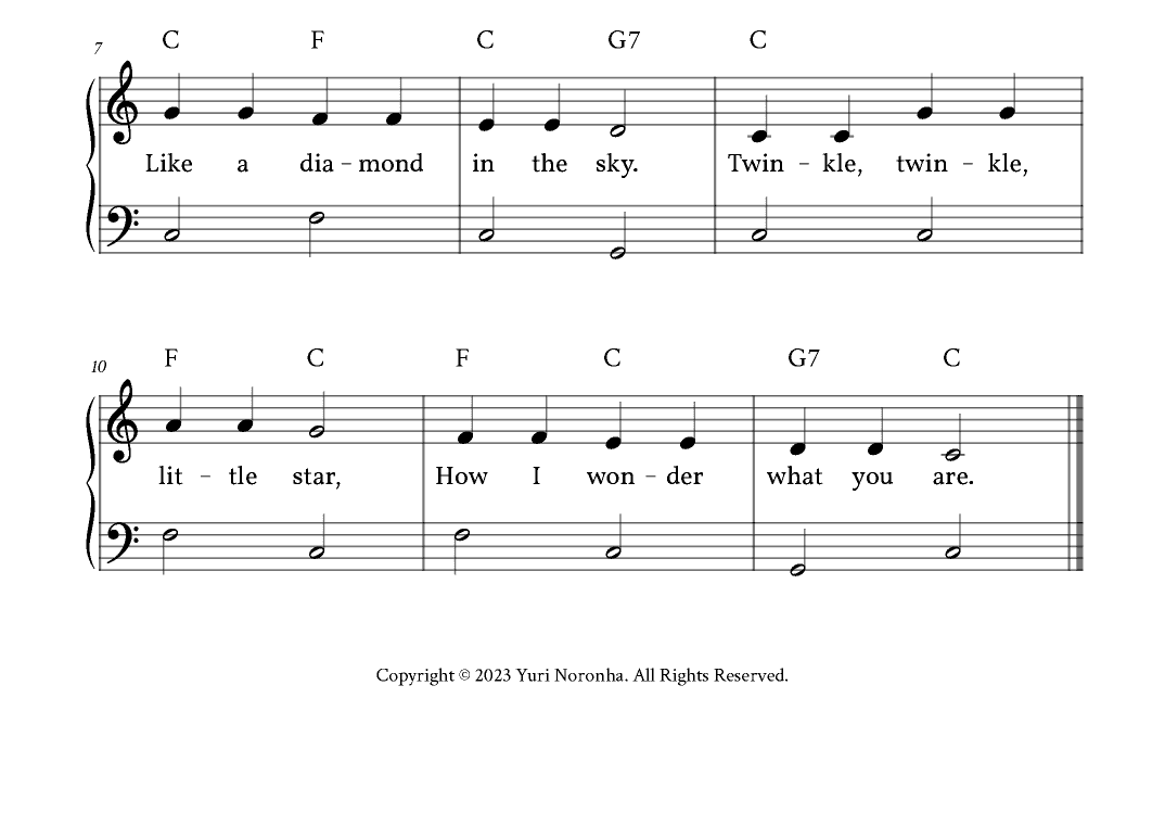Twinkle Twinkle Little Star - Easy Piano in C (with Lyrics) (arr. Yuri Noronha)