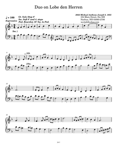 Duo on Praise to the Lord (arr. Michael A. Joseph)