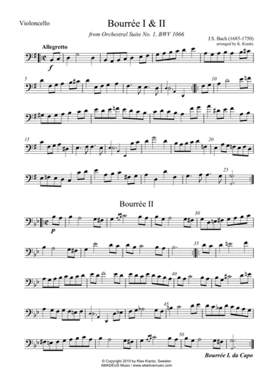 Bourree 1 & 2 from Suite No 1, BWV 1066 for cello solo (arr. K. Krantz)