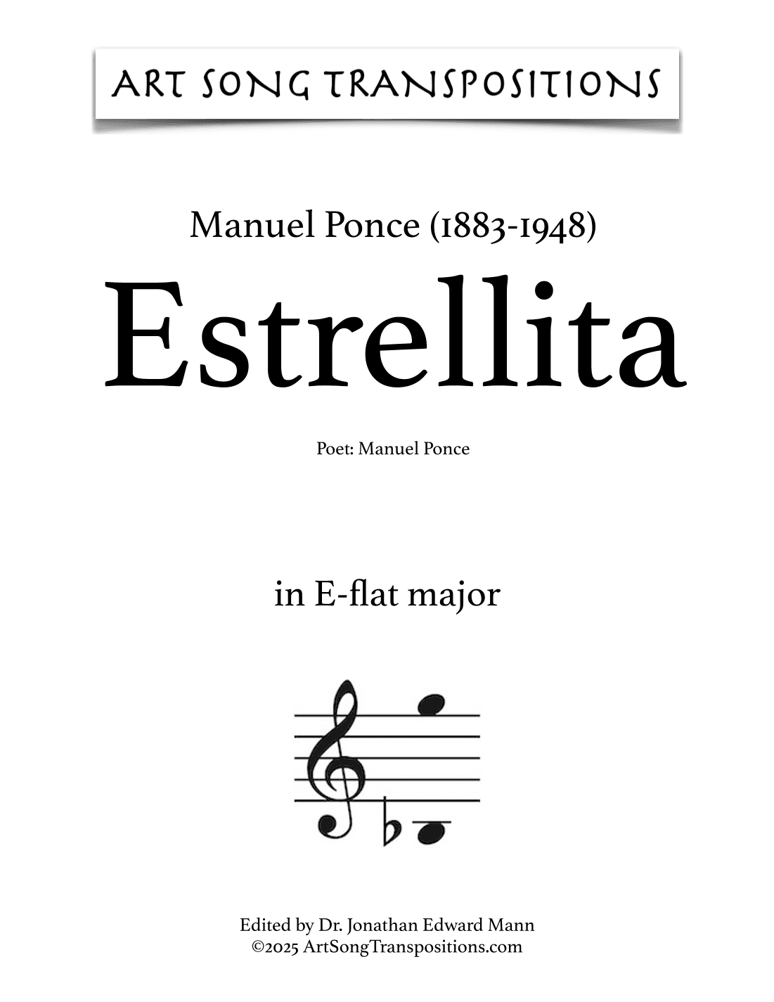 PONCE: Estrellita (transposed to E-flat major) (arr. ArtSongTranspositions.com)