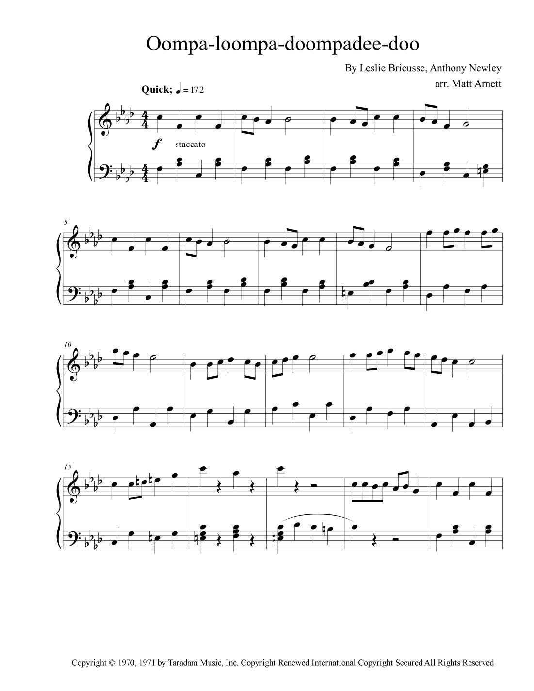 Oompa-loompa-doompadee-doo (arr. Matt Arnett)