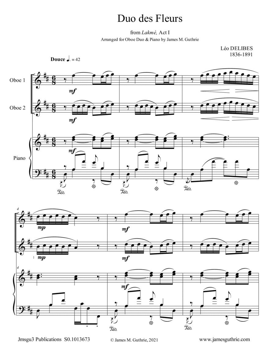 Delibes: Duo des Fleurs for Oboe Duo & Piano (arr. James M. Guthrie)