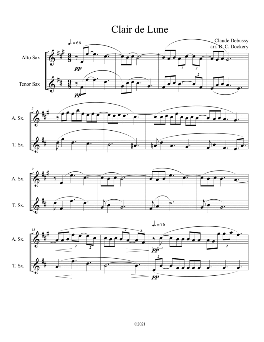 Clair de Lune (Alto and Tenor Sax Duet) (arr. B. C. Dockery)