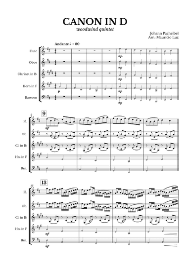Canon in D for Woodwind Quintet (arr. Maurício Luz)