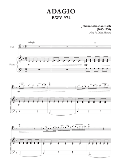 Adagio from BWV 974 for Cello and Piano (arr. Diego Marani)