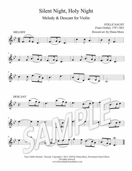 Silent Night, Holy Night - Violin melody & descant (arr. Diana Meux)
