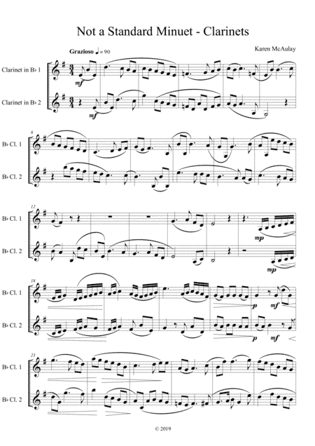 Not a Standard Minuet: for 2 clarinets and piano - clarinet parts