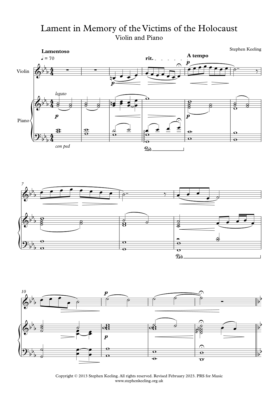 Lament for Violin and Piano