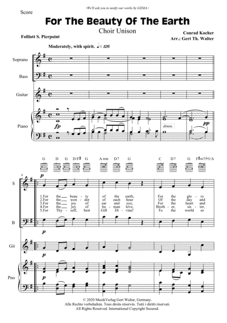 For The Beauty Of The Earth (arr. Gert Th. Walter)