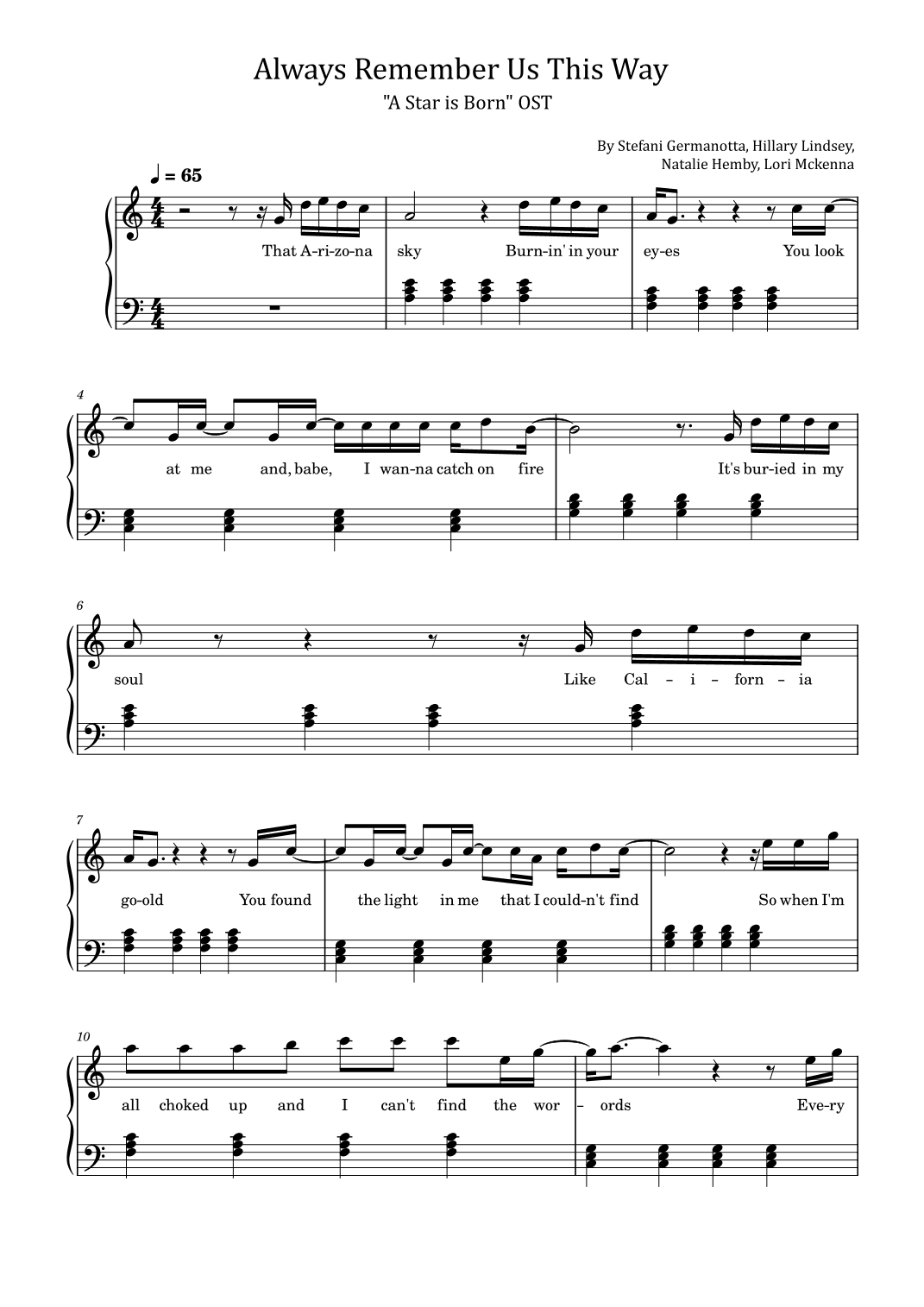 Always Remember Us This Way (arr. poon)