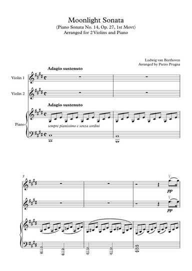 "Moonlight Sonata" - Op. 27, No. 2 (arr for 2 Violins & Piano) (Part of "I'll Second This" Series) (arr. Pietro Prugna)