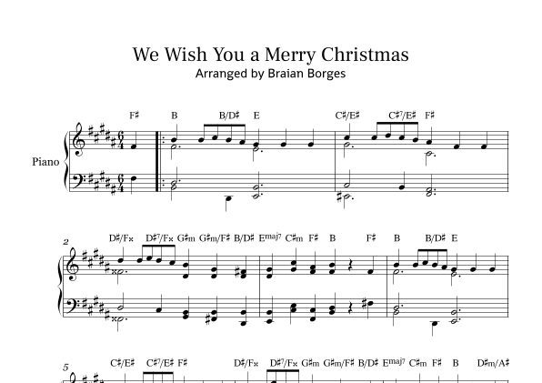 We Wish You a Merry Christmas - For Piano Solo, in B Major (arr. Braian Borges)