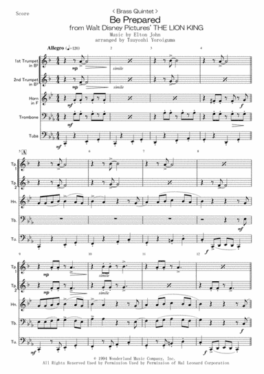 Be Prepared from Walt Disney Pictures' THE LION KING (arr. Tsuyoshi Yoroiguma)