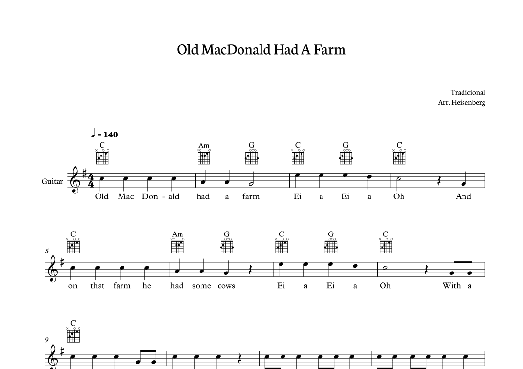 Old MacDonald Had a farm for Guitar (arr. Heisenberg)