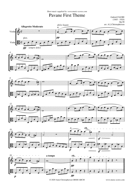 Op.50 Pavane - Violin and Viola (arr. Anne Christopherson GRSM ARCM)