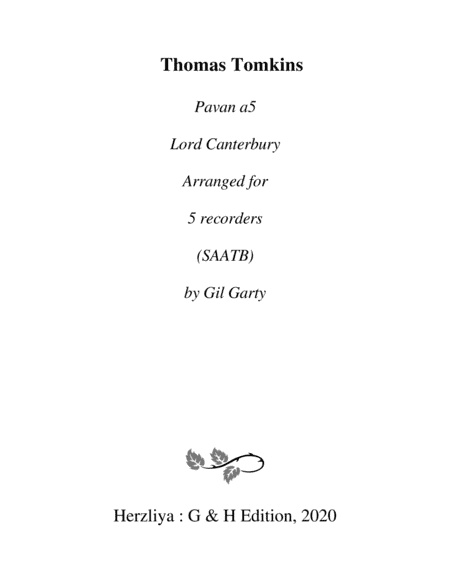 Pavan Lord Canterbury (arrangement for 5 recorders) (arr. Gil Garty)