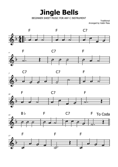 Jingle Bells - F Major (with note names) (arr. Valdir Maia)