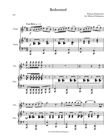 Redeemed - Violin (arr. Michael Shiragawa)