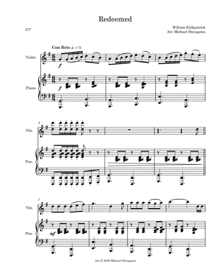 Redeemed - Violin (arr. Michael Shiragawa)