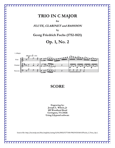 Fuchs Trio in C Major for Flute, Clarinet and Bassoon, Op. 1, No. 2 (arr. Joseph L. Wilson, Jr.)
