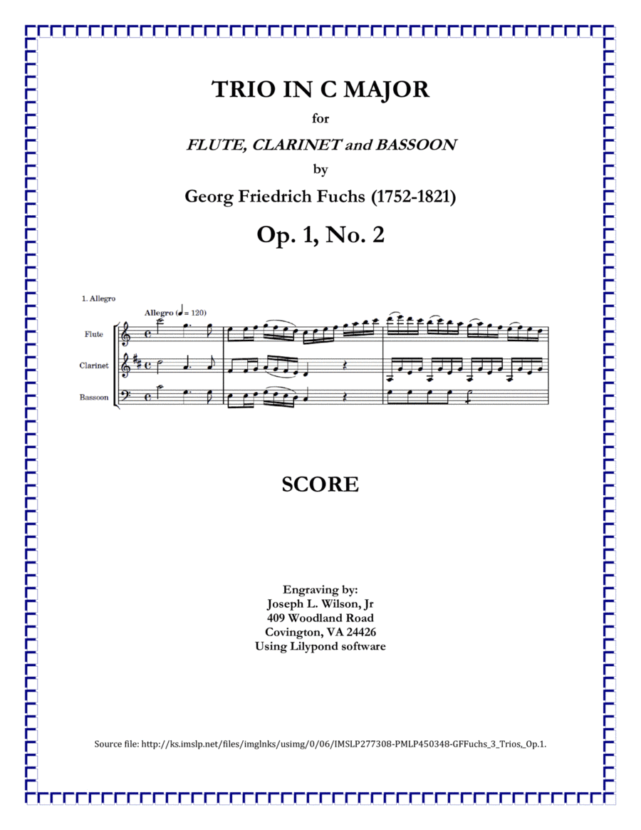 Fuchs Trio in C Major for Flute, Clarinet and Bassoon, Op. 1, No. 2 (arr. Joseph L. Wilson, Jr.)