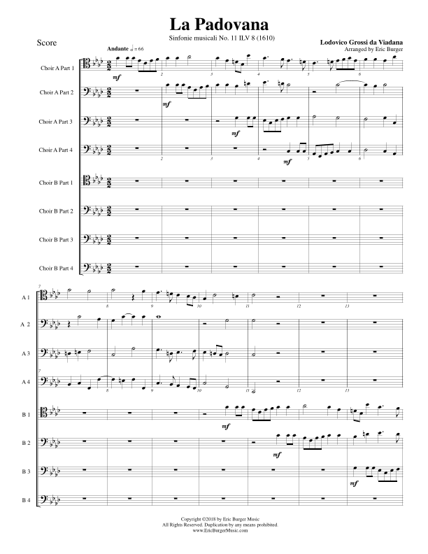 La Padovana for Trombone or Low Brass Octet (arr. Eric Burger Music)