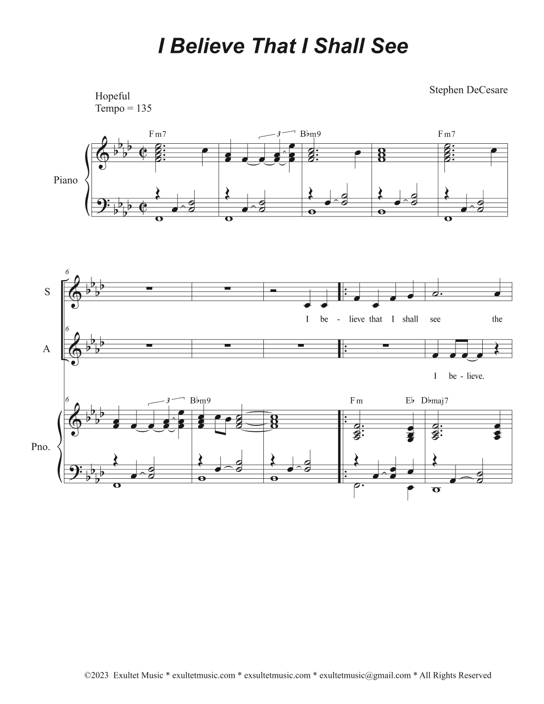 I Believe That I Shall See (2-part choir - (SA)