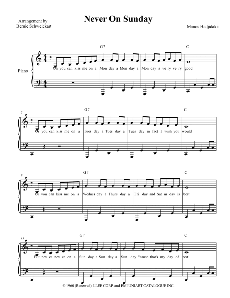 Never On Sunday (arr. Bernie Schweickart)
