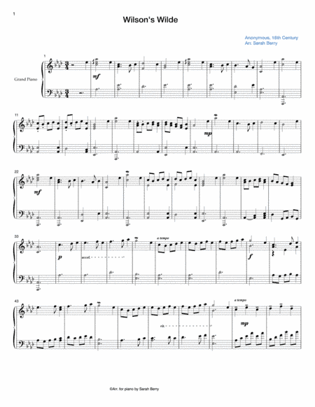 Wilson's Wilde: A 16th-Century Lute Solo Arranged for the Piano (arr. Sarah Berry)