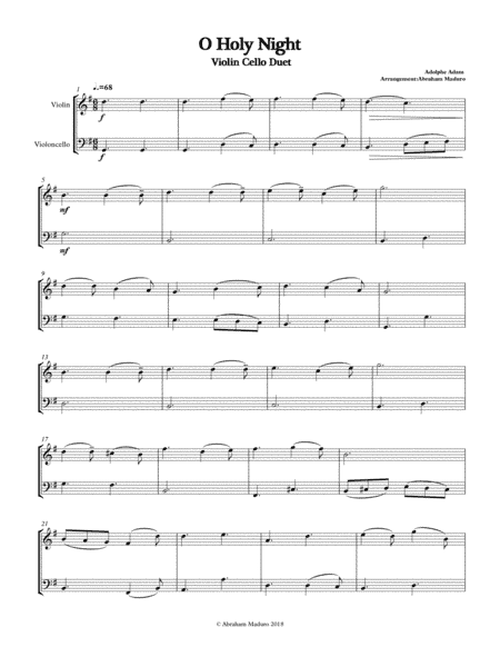 O Holy Night Violin Cello Duet-Two Tonalities (arr. Abraham Maduro)