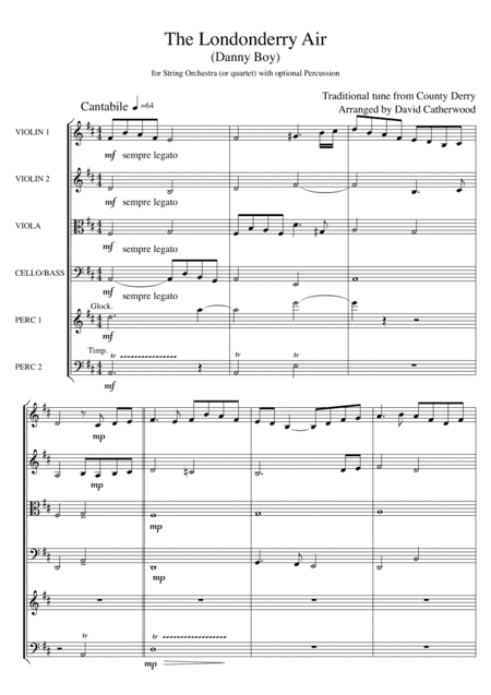 The Londonderry Air (Danny Boy) tune from County Derry arranged for String Orchestra/Quartet (arr. David Catherwood)