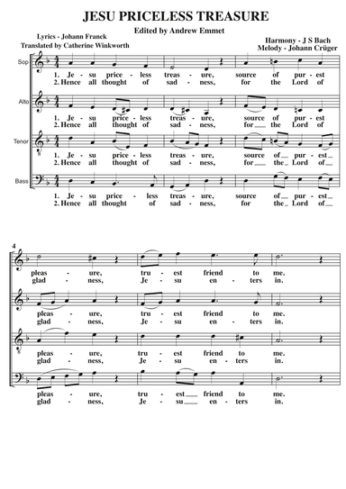 Jesu Priceless Treasure A Cappella SATB (arr. Edited by Andrew Emmet.)