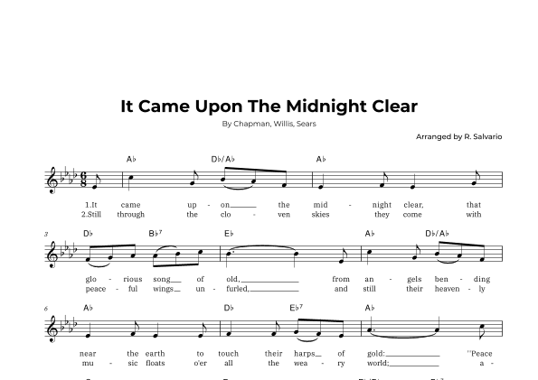 It Came Upon The Midnight Clear (Key of A-Flat Major) (arr. R. Salvario)