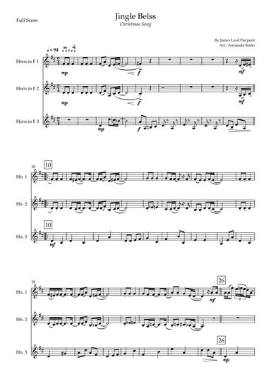 Jingle Bells - Jazz Version (Christmas Song) for Horn in F Trio (arr. Fernando Britto)